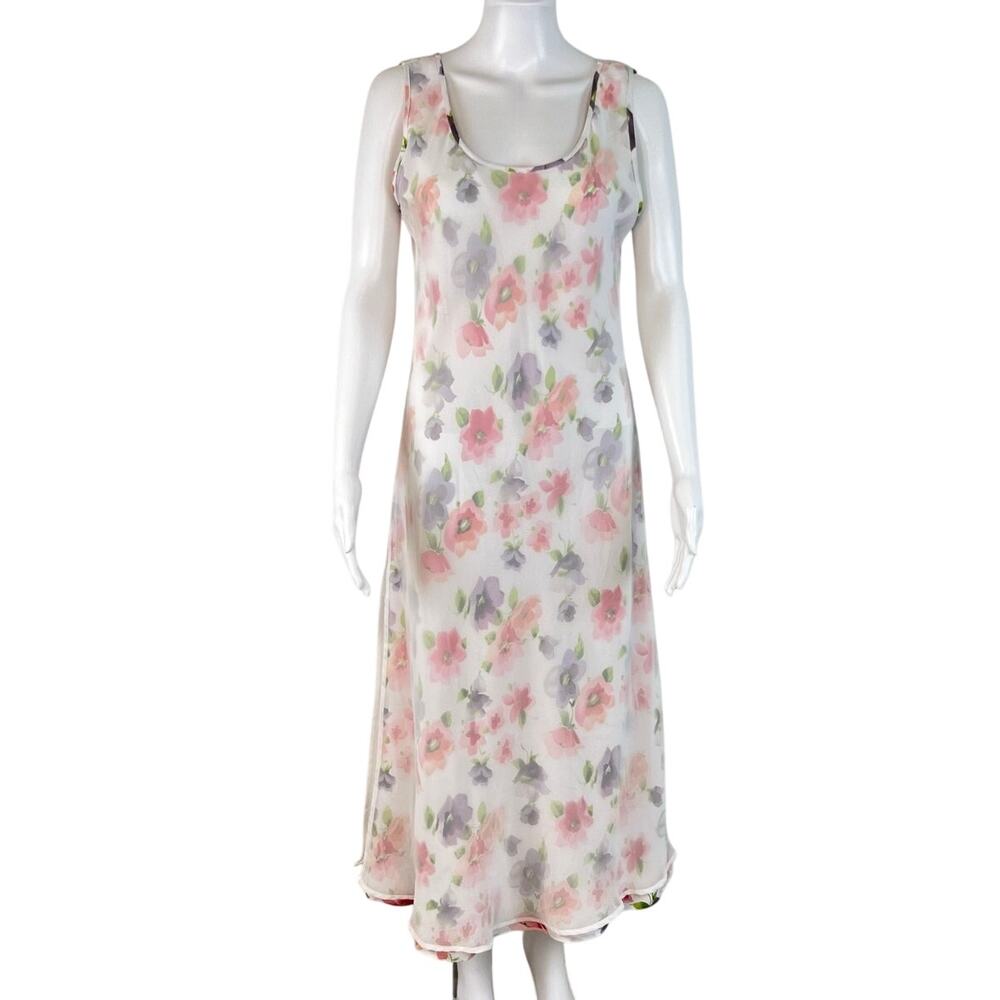Vintage 90's Express White Sheer Overlay Multicolored Floral Dress (Sz M)